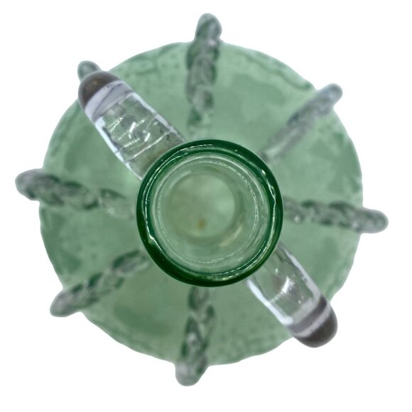 Vintage Green Glass Decanter With Etched Sailboat Design & Clear Swirls - Picture 2 of 11